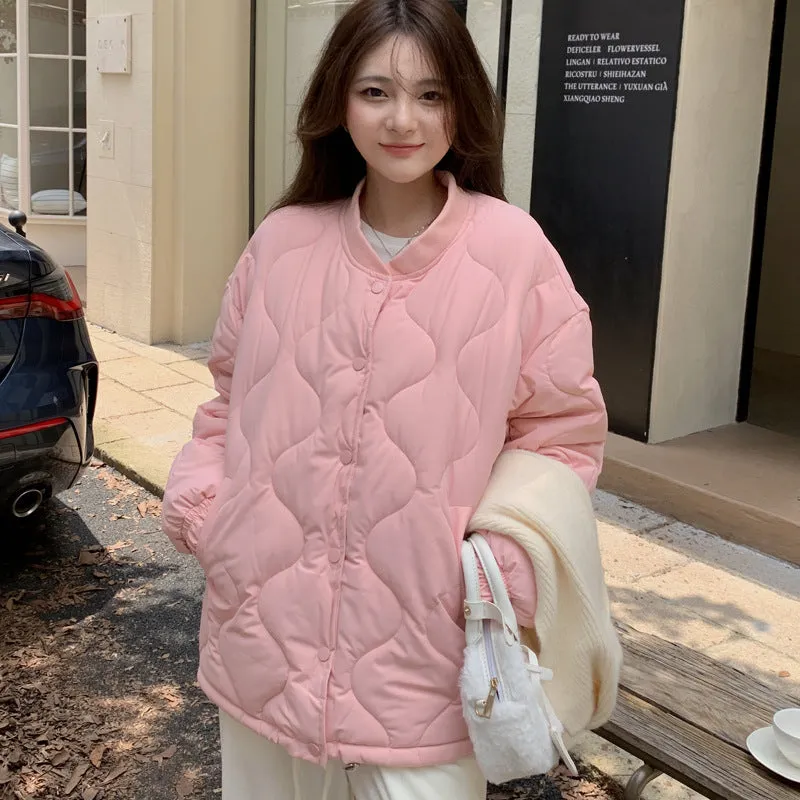 Lightweight Windproof Puffer Jacket with Elastic Band Cuffs for Women