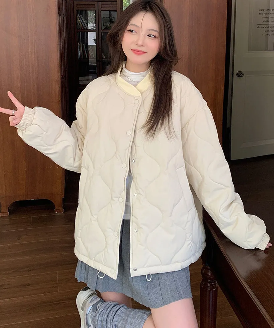 Lightweight Windproof Puffer Jacket with Elastic Band Cuffs for Women