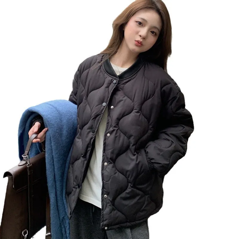 Lightweight Windproof Puffer Jacket with Elastic Band Cuffs for Women