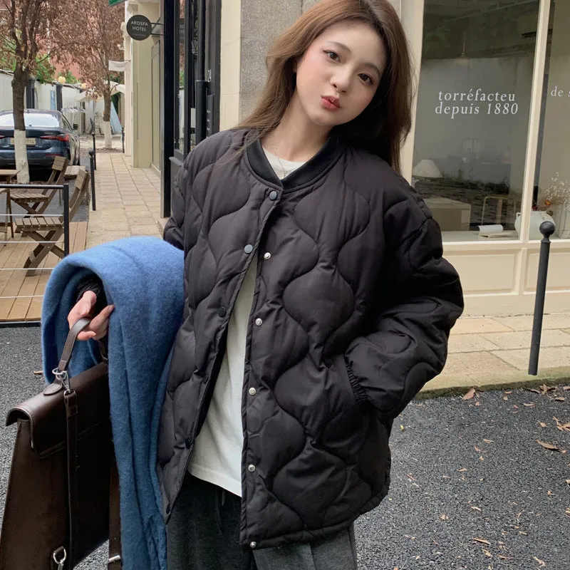 Lightweight Windproof Puffer Jacket with Elastic Band Cuffs for Women