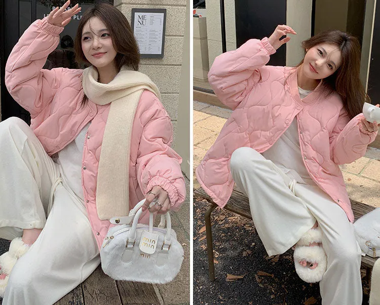 Lightweight Windproof Puffer Jacket with Elastic Band Cuffs for Women