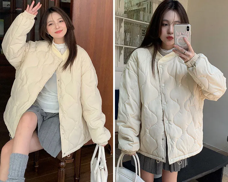 Lightweight Windproof Puffer Jacket with Elastic Band Cuffs for Women