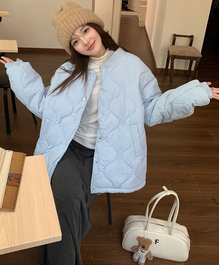 Lightweight Windproof Puffer Jacket with Elastic Band Cuffs for Women