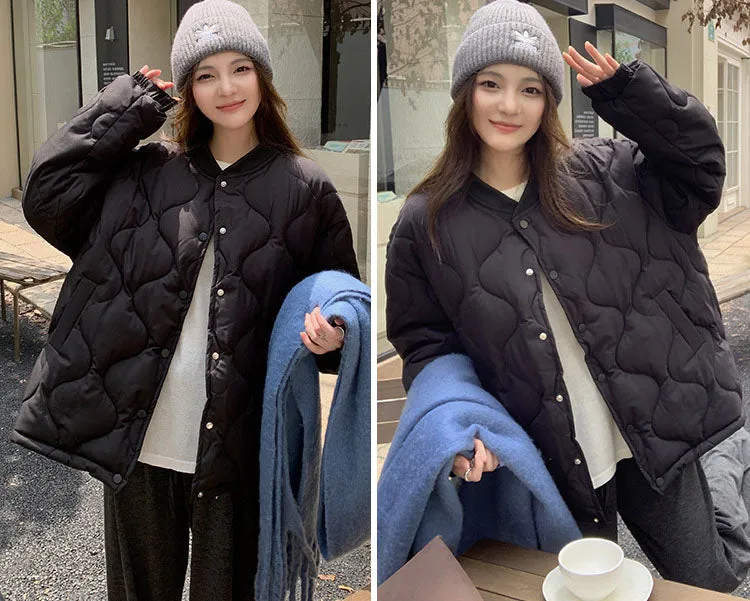 Lightweight Windproof Puffer Jacket with Elastic Band Cuffs for Women