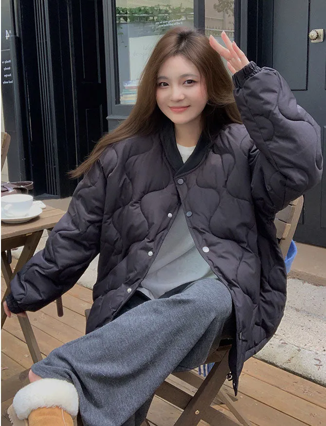 Lightweight Windproof Puffer Jacket with Elastic Band Cuffs for Women