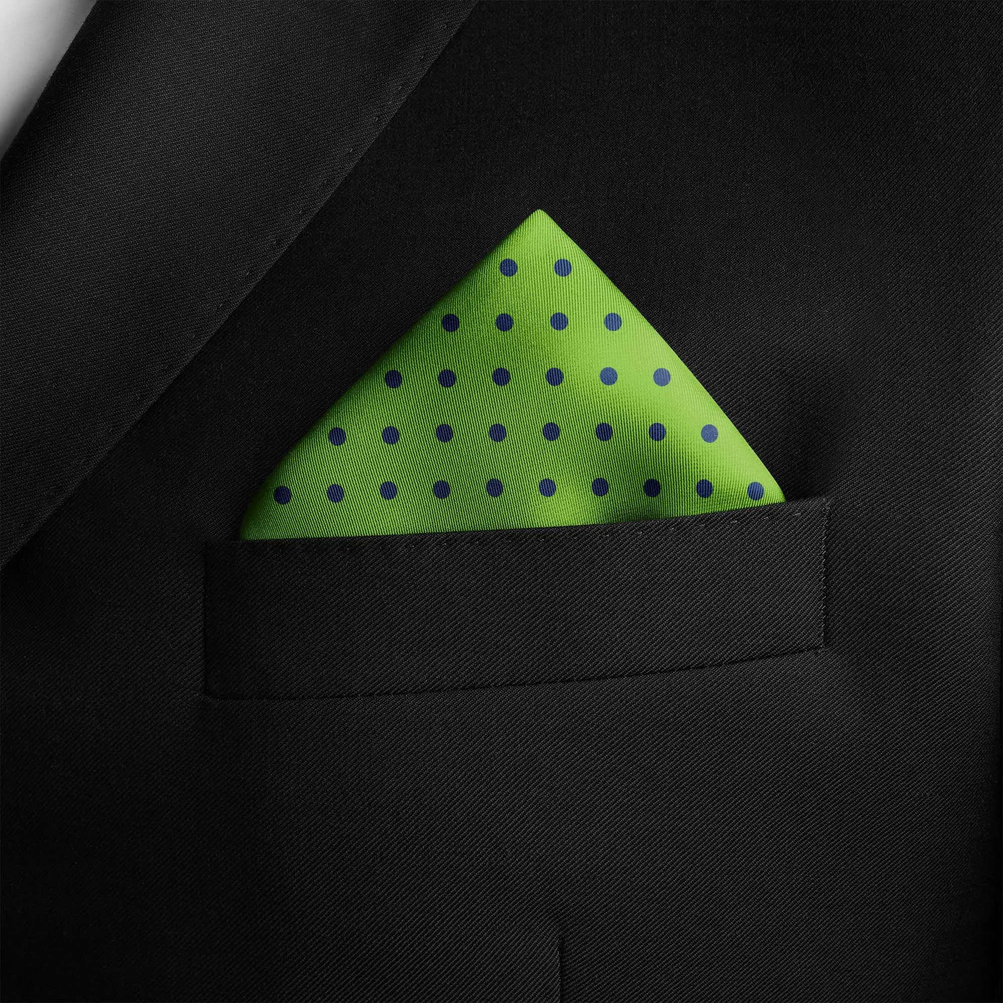 LIME GREEN AND BLUE SPOT SILK POCKET SQUARE