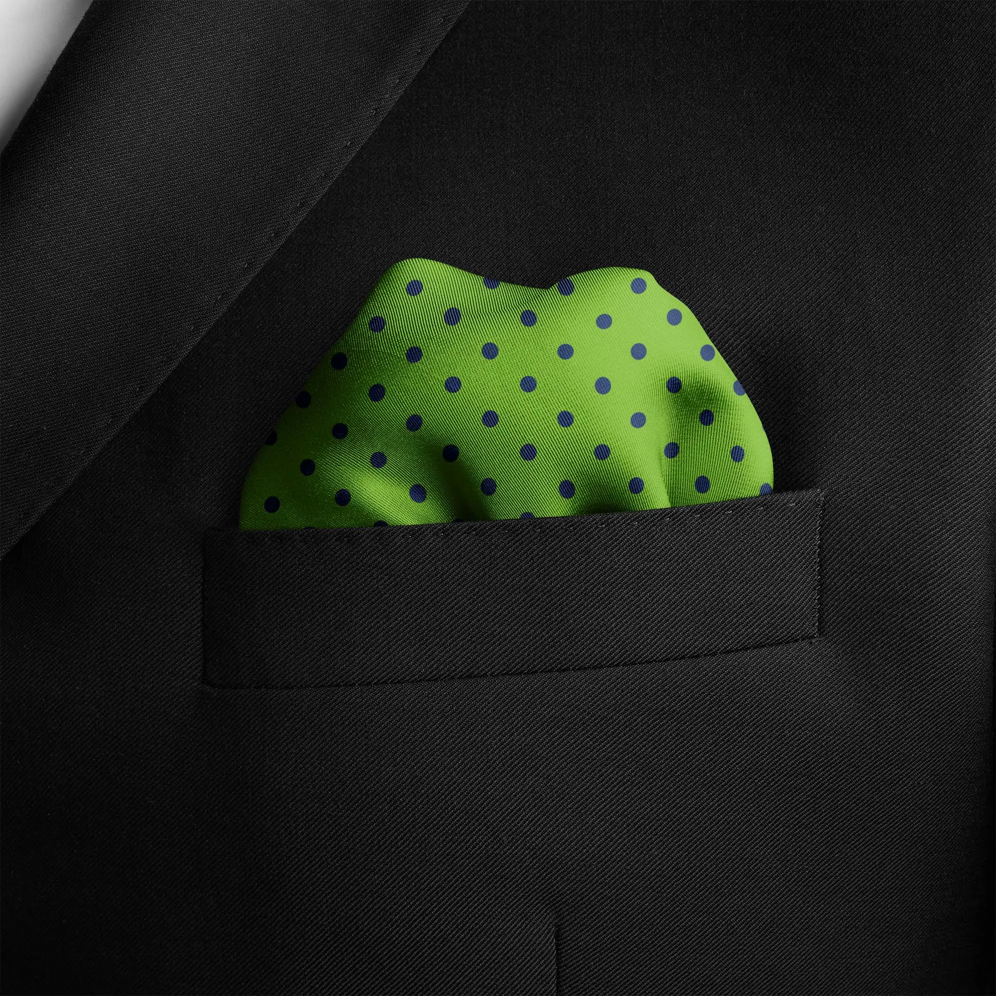 LIME GREEN AND BLUE SPOT SILK POCKET SQUARE