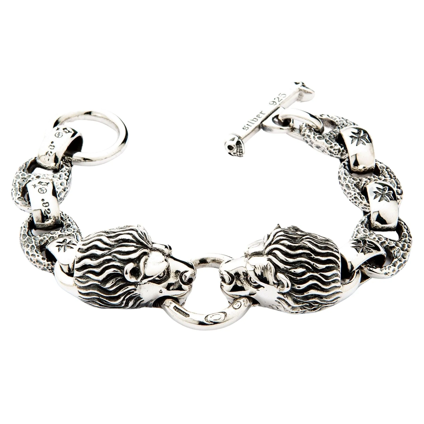 Lion Head Sterling Silver Biker Bracelet