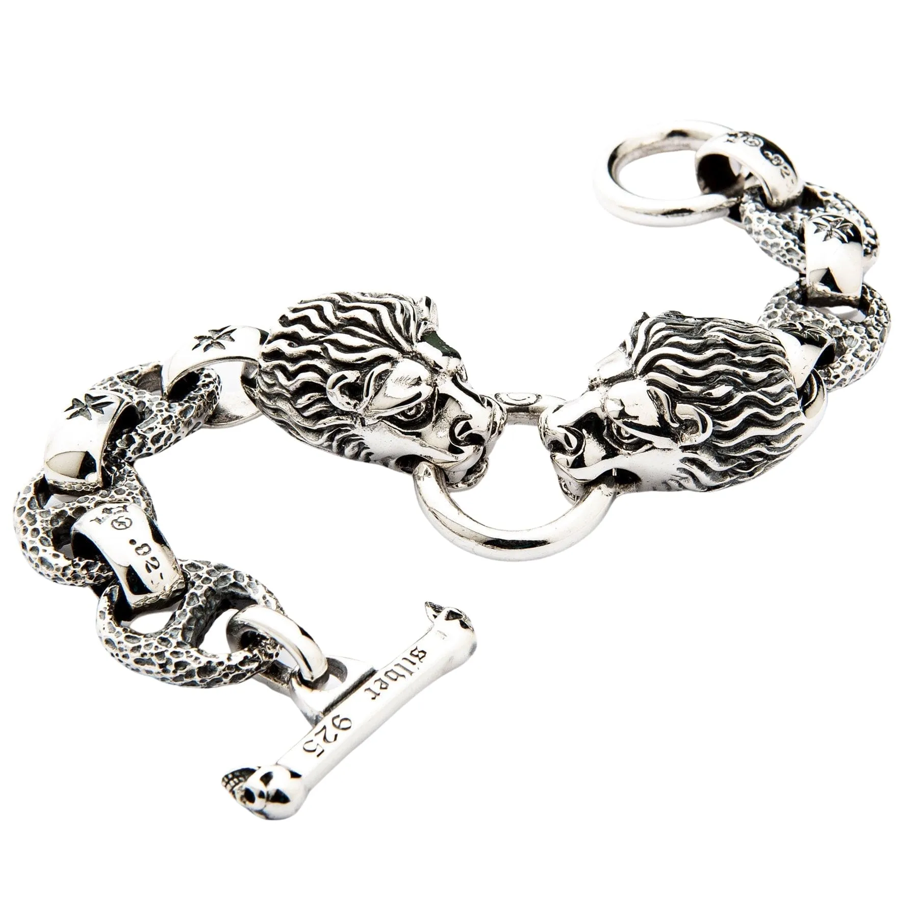 Lion Head Sterling Silver Biker Bracelet