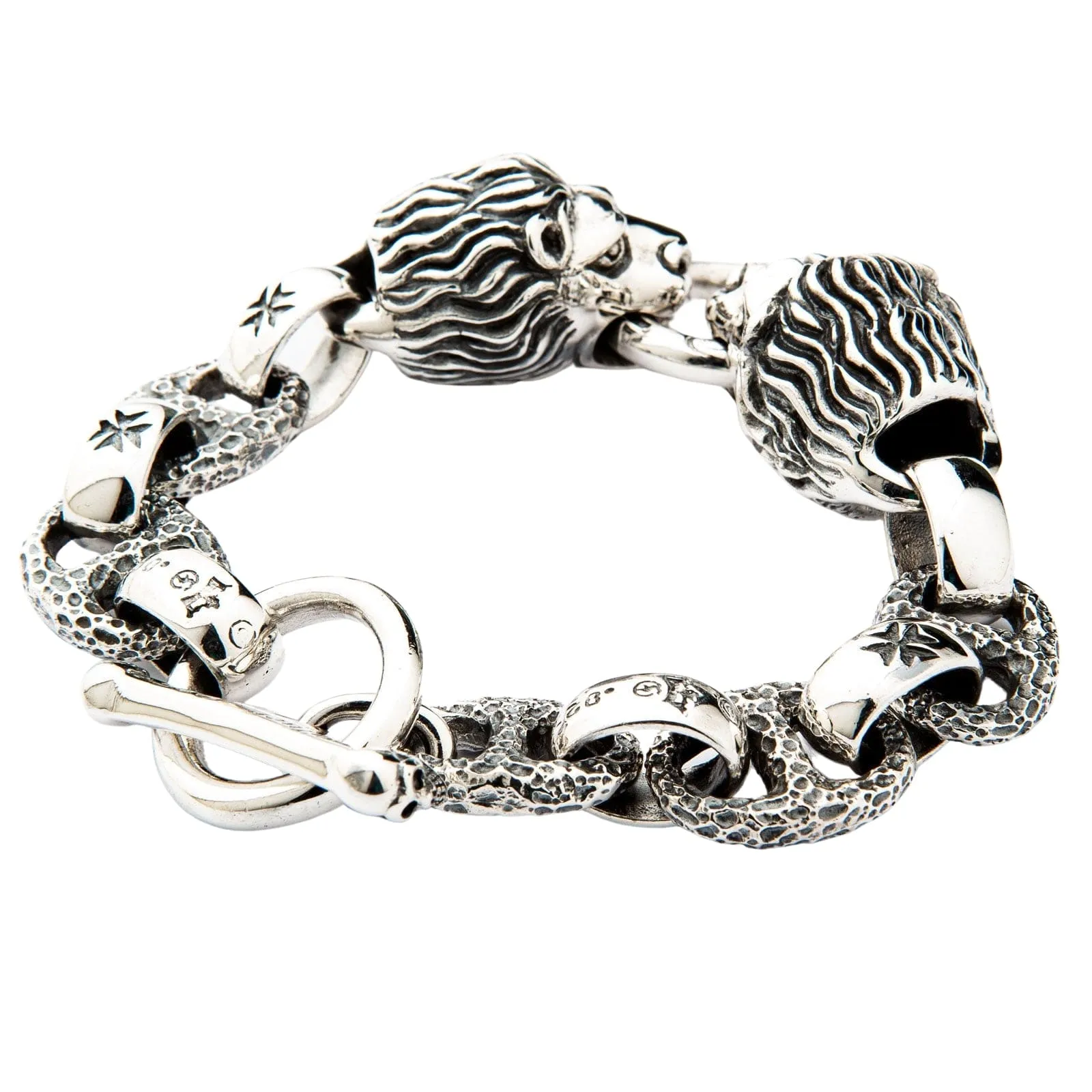 Lion Head Sterling Silver Biker Bracelet