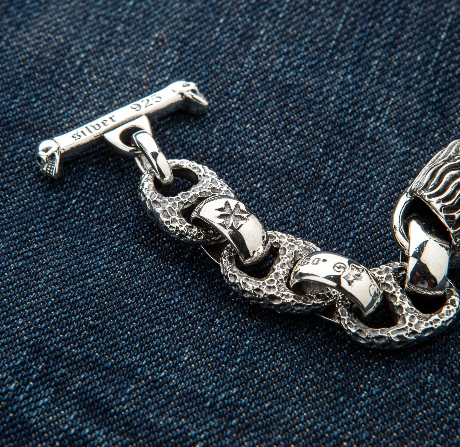 Lion Head Sterling Silver Biker Bracelet