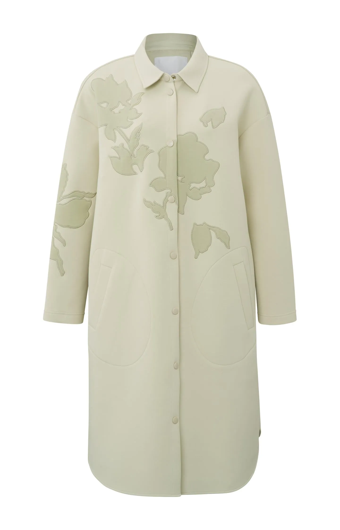 Long scuba jacket with long sleeves, press studs and florals