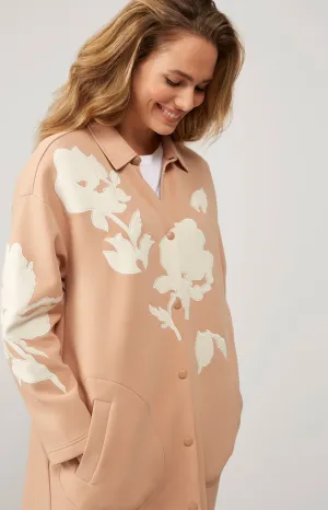Long scuba jacket with long sleeves, press studs and florals