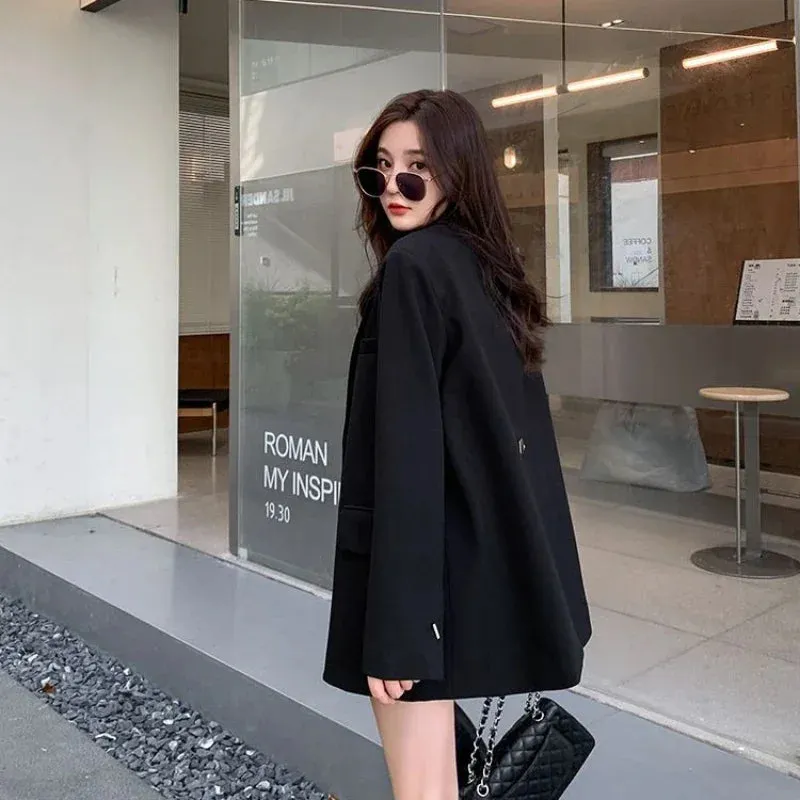 Long Women's Blazers Loose Jacket Dress Clothing Female Coats and Jackets Solid Over Black Youthful Woman Clothes New Outerwear