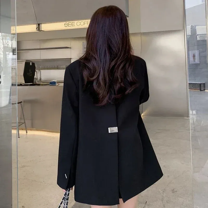 Long Women's Blazers Loose Jacket Dress Clothing Female Coats and Jackets Solid Over Black Youthful Woman Clothes New Outerwear