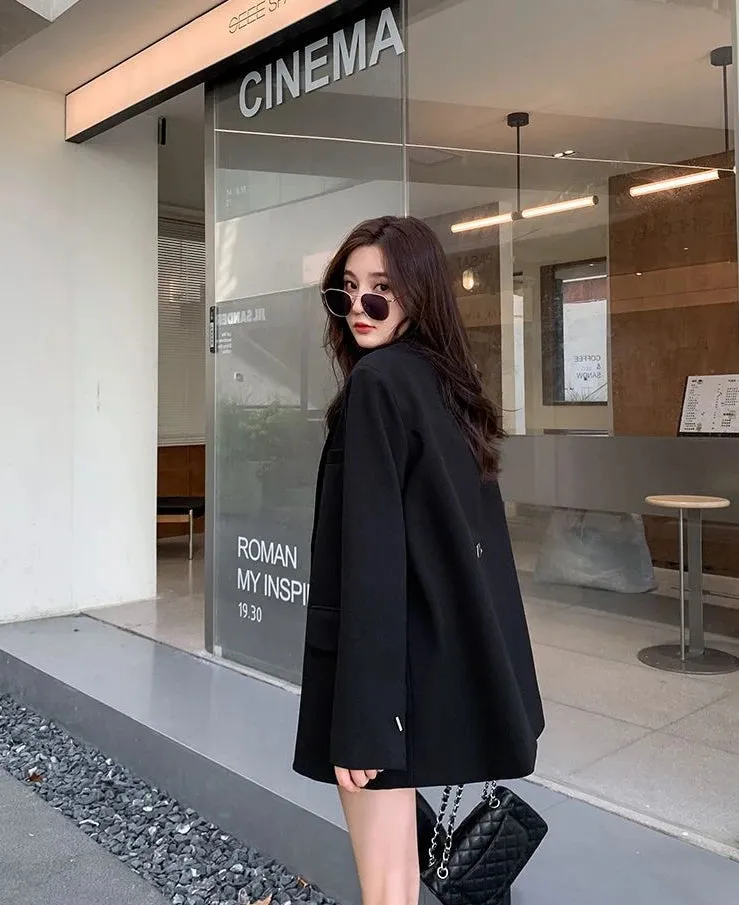 Long Women's Blazers Loose Jacket Dress Clothing Female Coats and Jackets Solid Over Black Youthful Woman Clothes New Outerwear