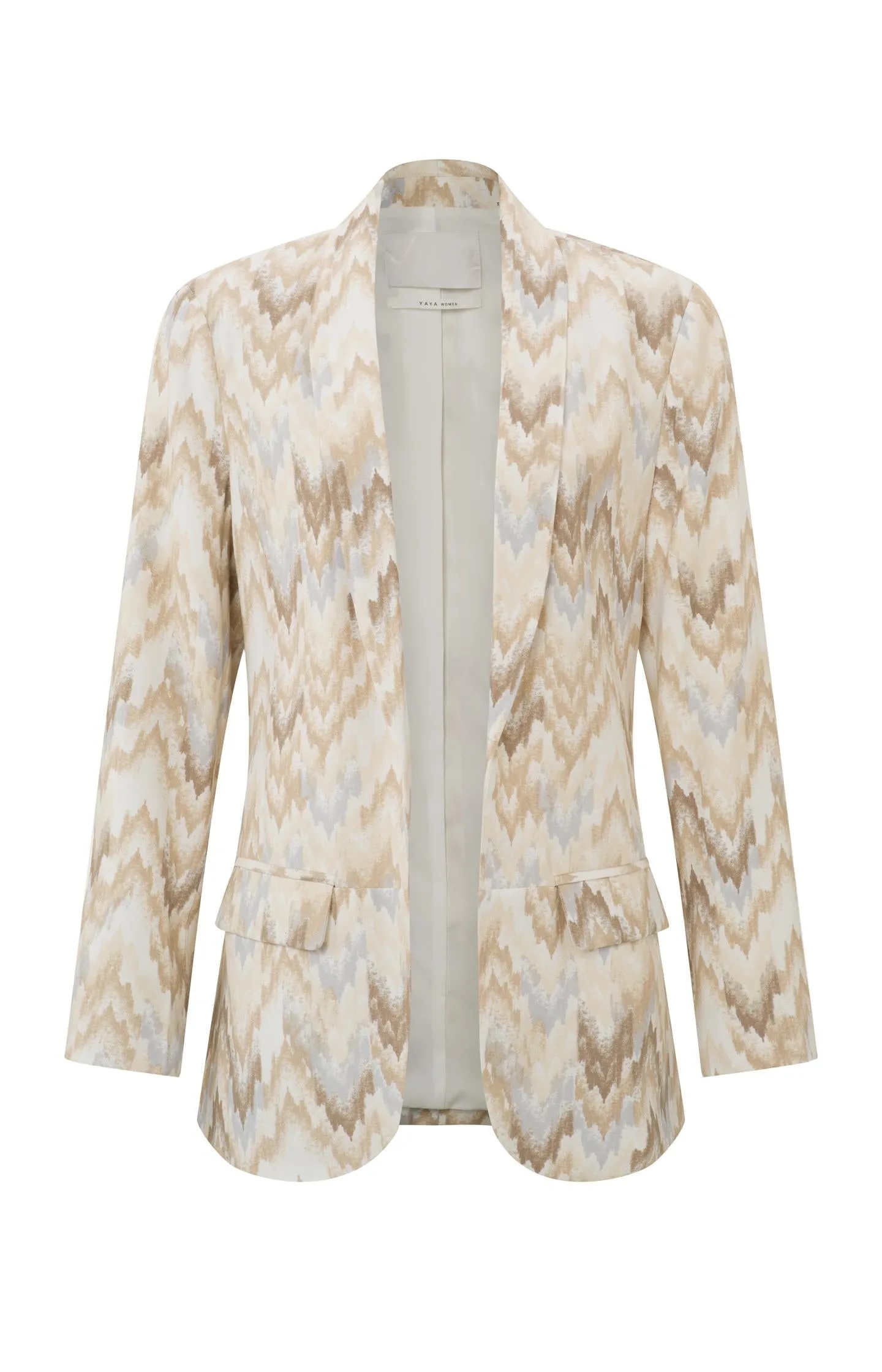 Loose fit blazer with long sleeves, pockets, belt and print