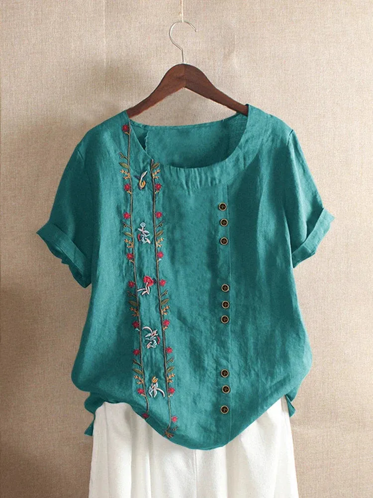 Maria - Blusa Bordada Rosa Manga