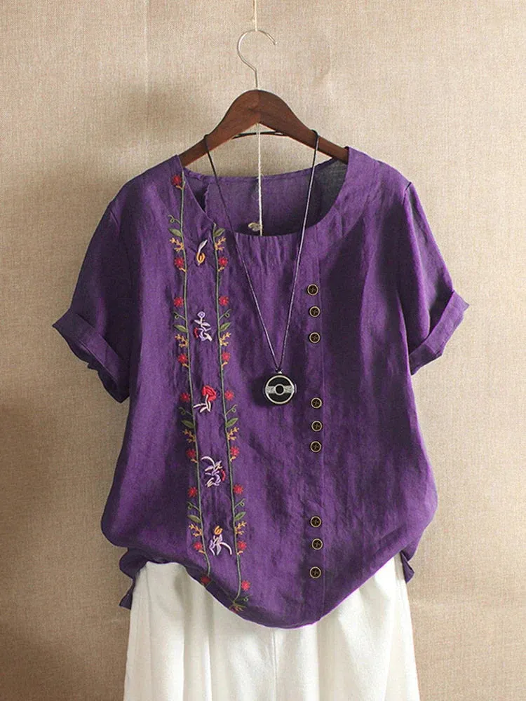 Maria - Blusa Bordada Rosa Manga