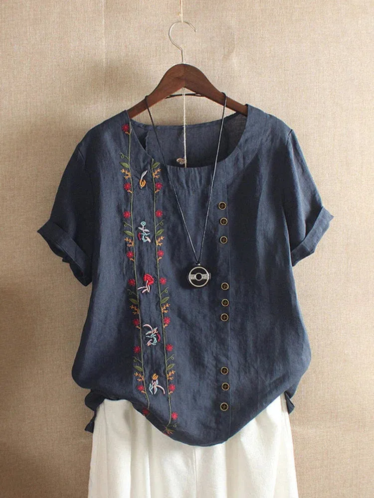 Maria - Blusa Bordada Rosa Manga