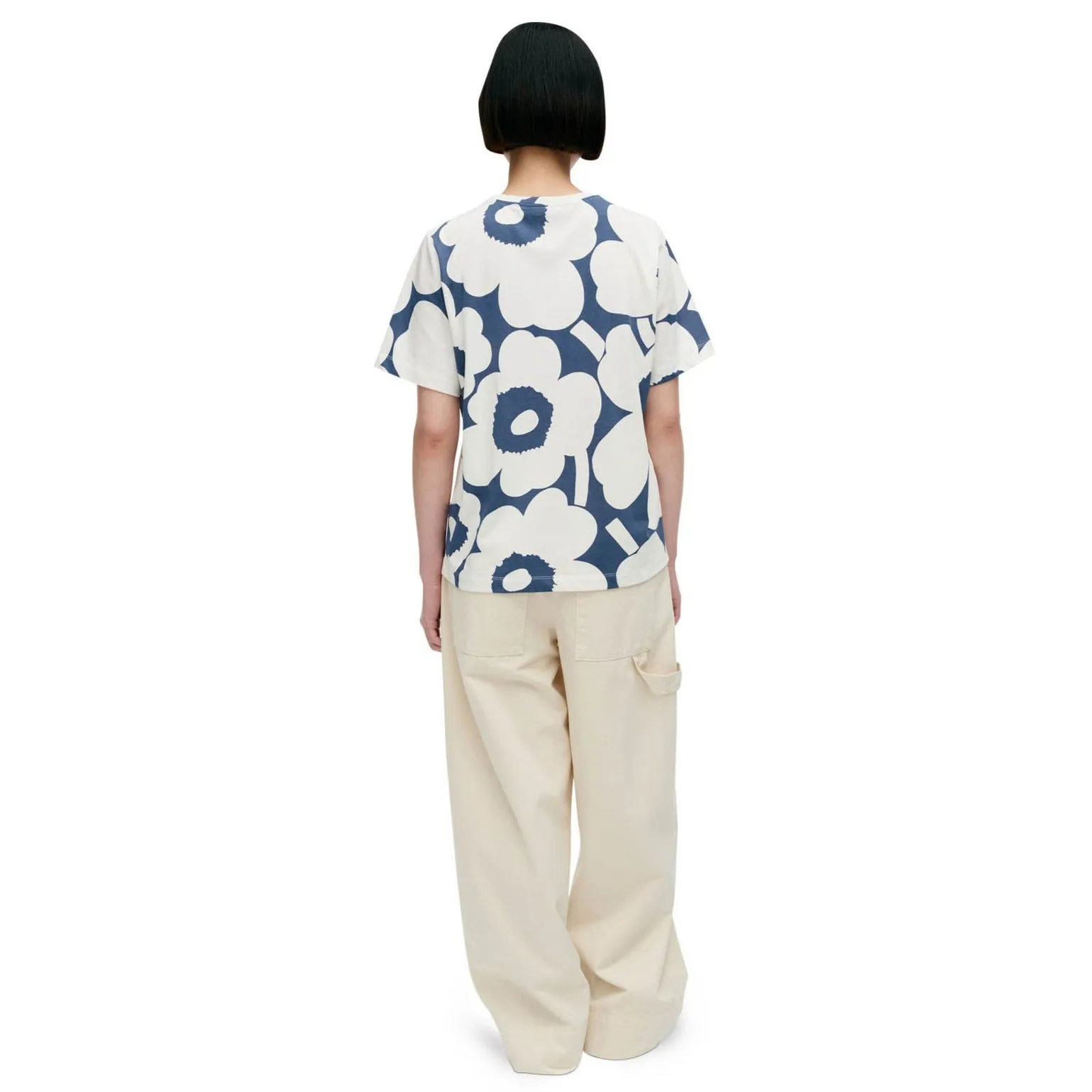 Marimekko Tunnit Unikko Cotton Jersey Shirt, Off White & Blue