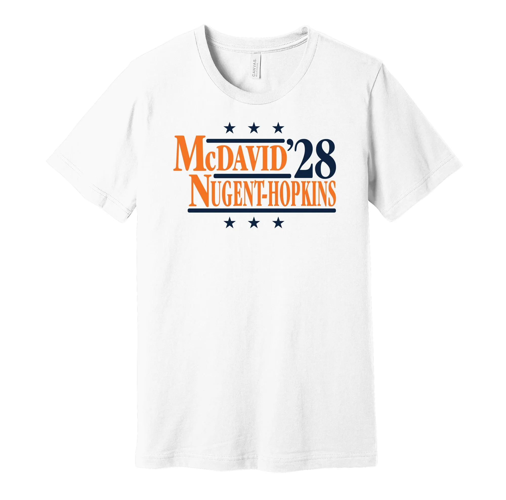 McDavid & Nugent-Hopkins '28 - Edmonton Hockey Political Campaign Parody T-Shirt - Hyper Than Hype Shirts