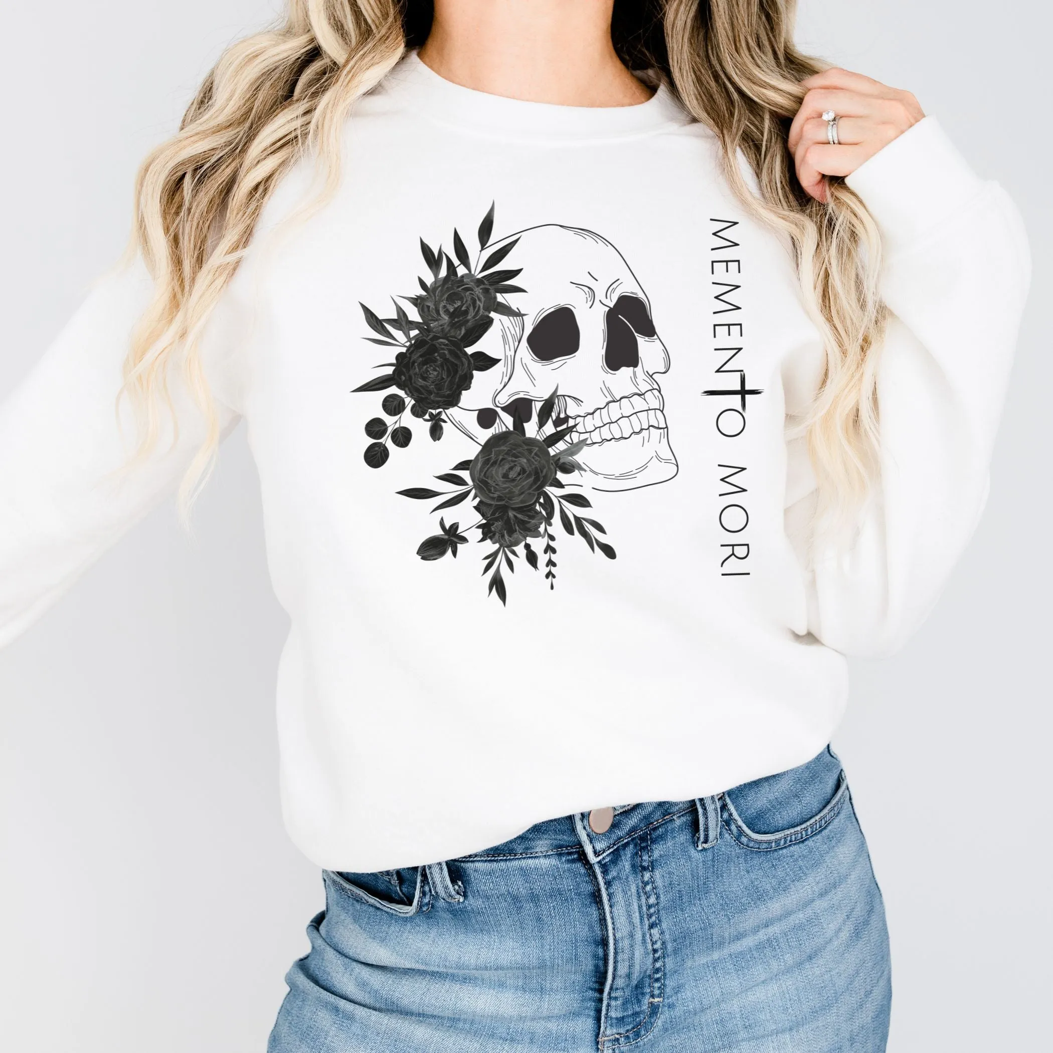 Memento Mori Sweatshirt | Black Flowers