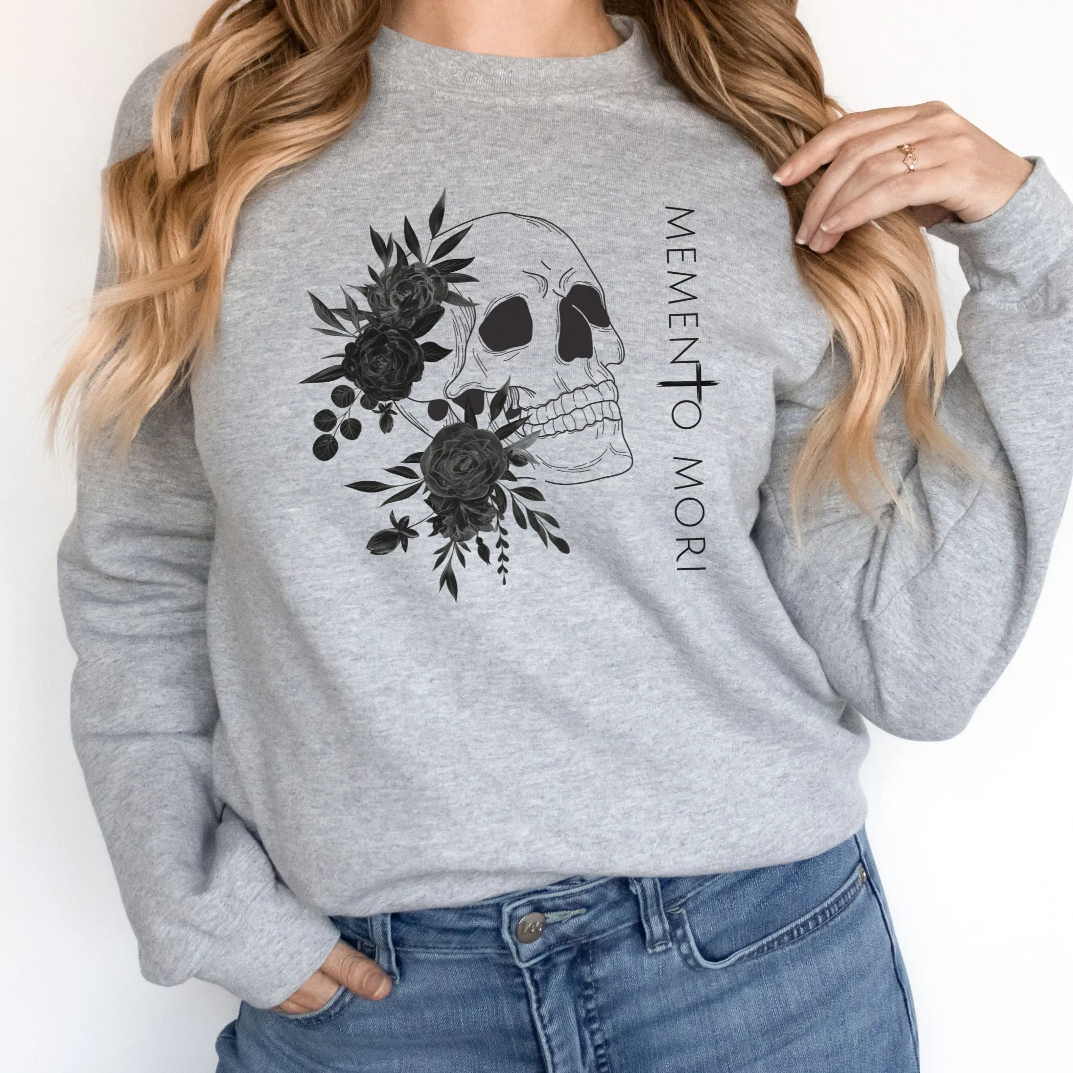Memento Mori Sweatshirt | Black Flowers