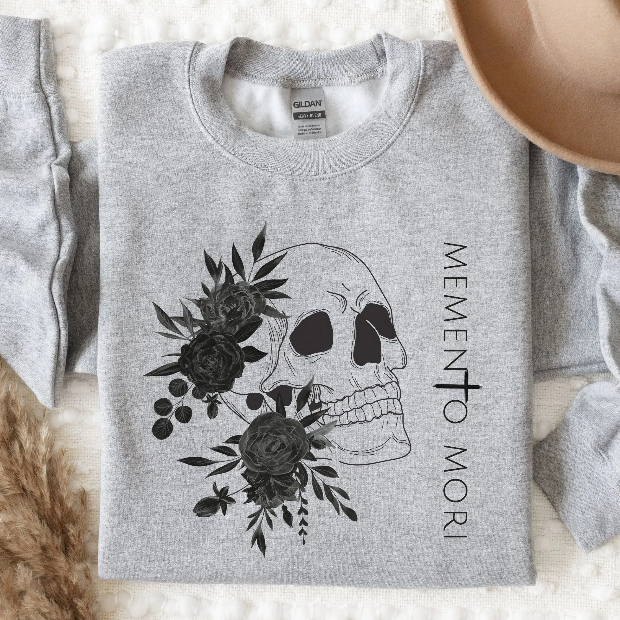 Memento Mori Sweatshirt | Black Flowers