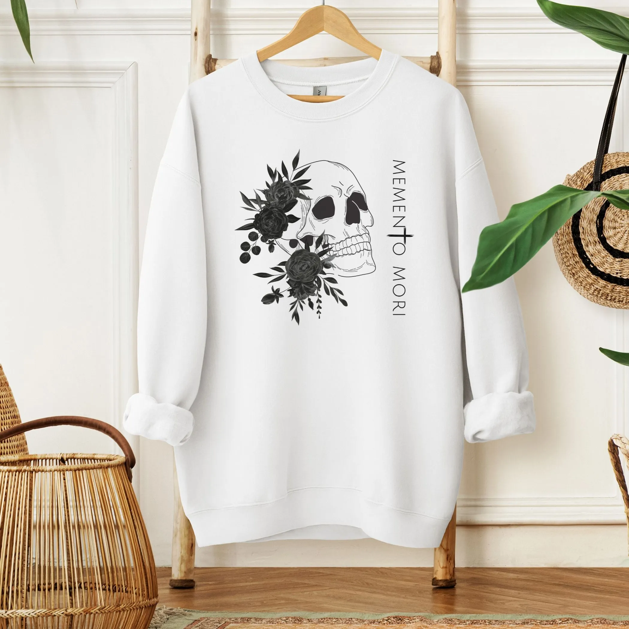 Memento Mori Sweatshirt | Black Flowers