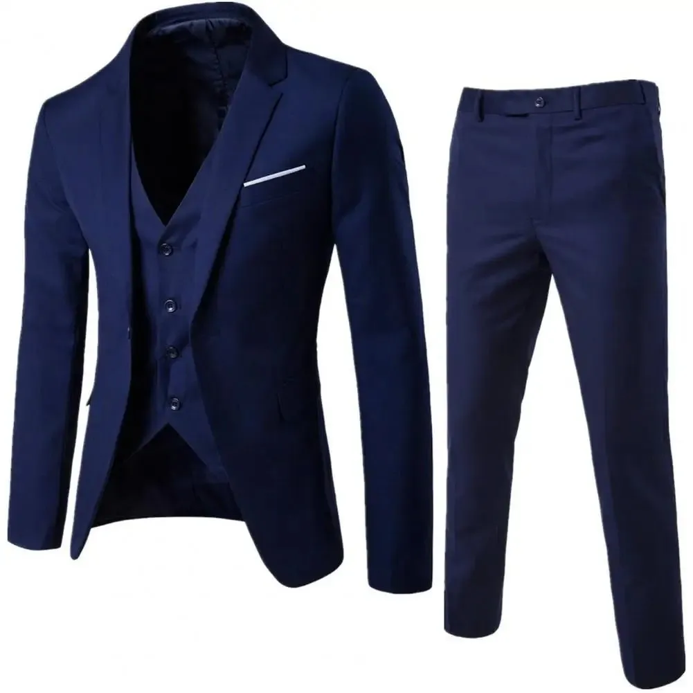 Men Blazers 3Pieces Sets Wedding Formal Elegant Business Luxury Full Vest Pants Coats Classic Jackets Suit Coat Blazers Trousers