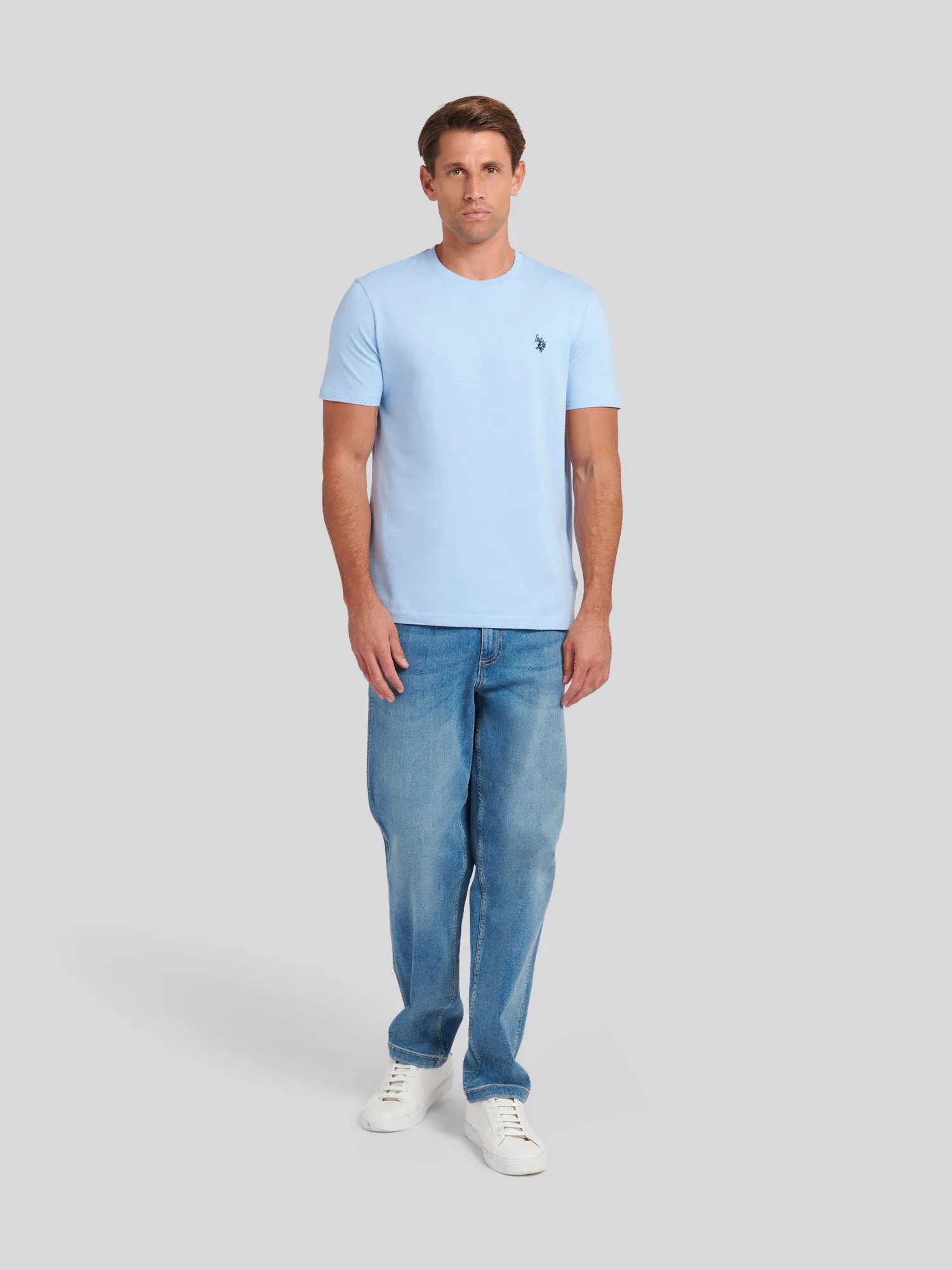 Mens Double Horsemen T-Shirt in Chambray Blue