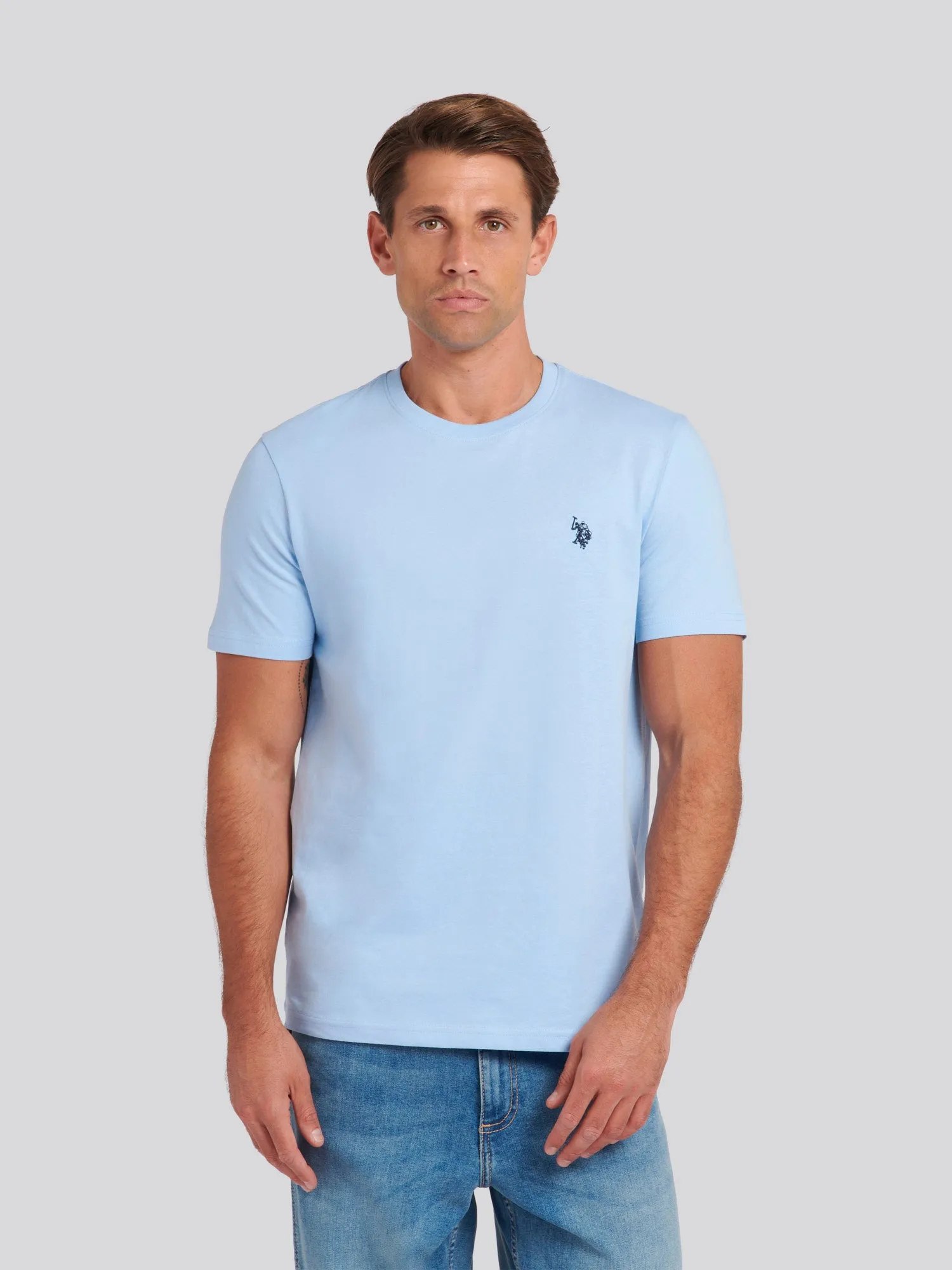 Mens Double Horsemen T-Shirt in Chambray Blue