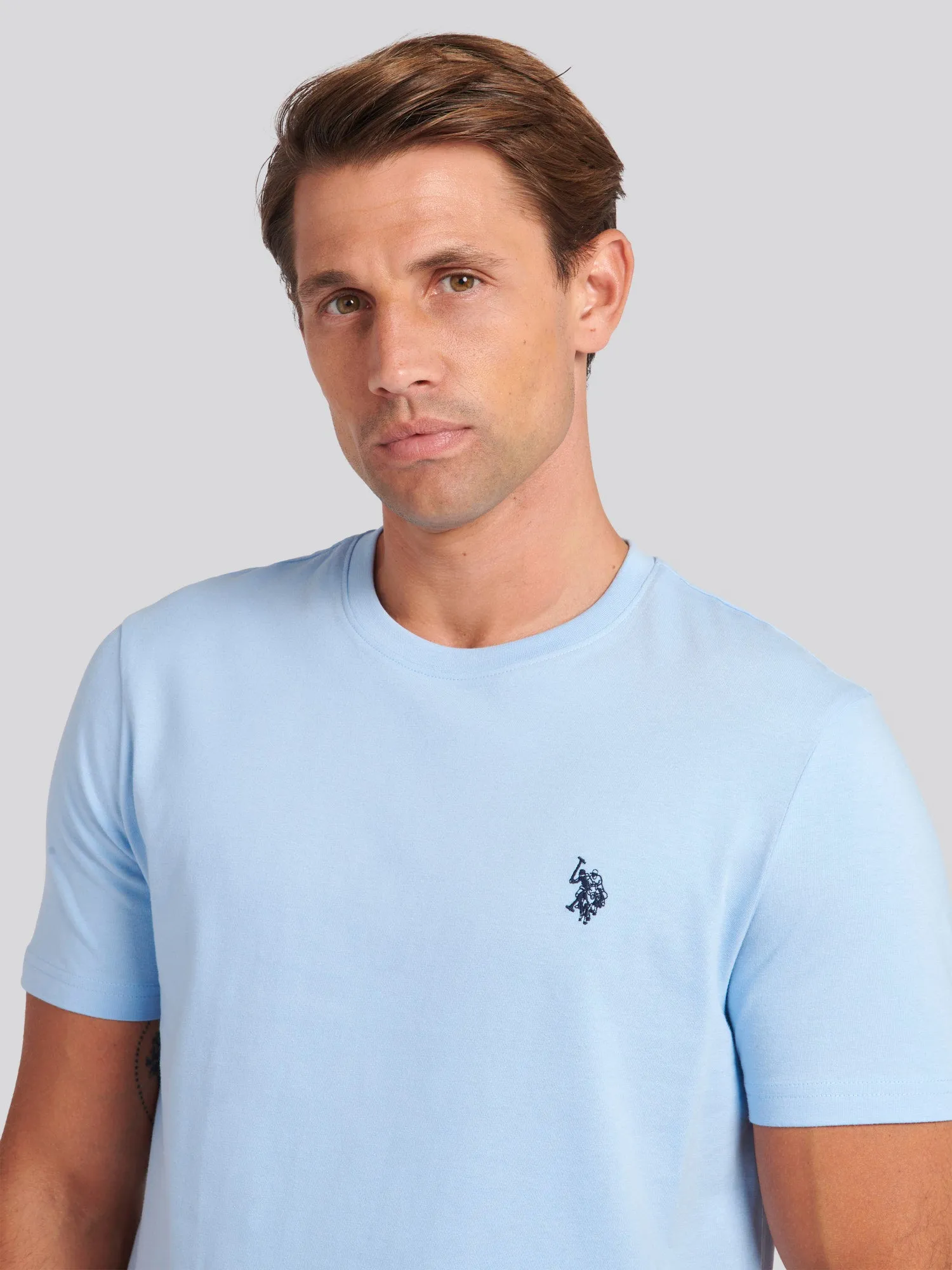 Mens Double Horsemen T-Shirt in Chambray Blue