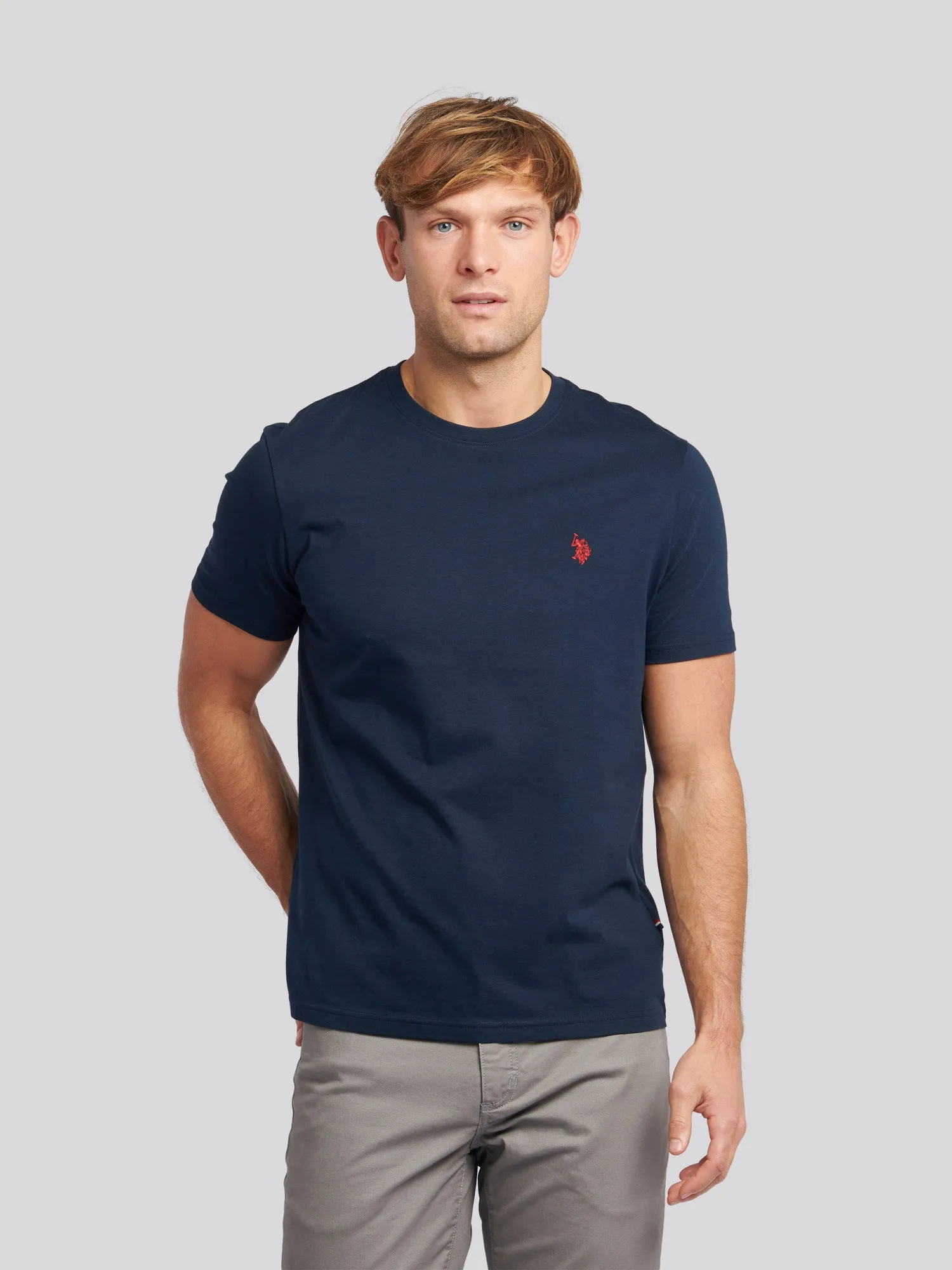 Mens Double Horsemen T-Shirt in Dark Sapphire Navy / Haute Red DHM