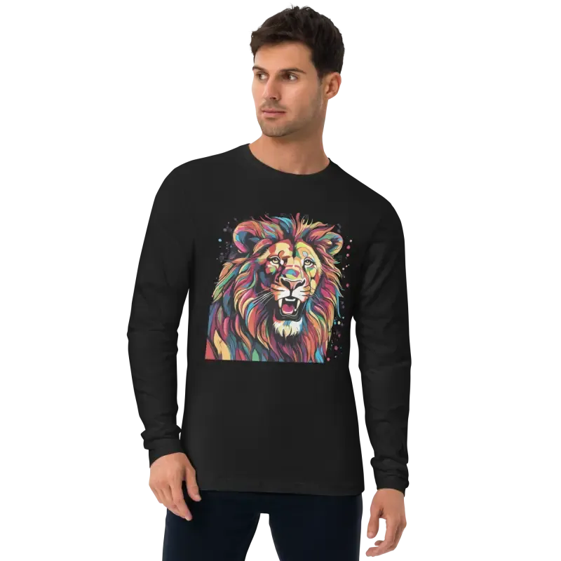 Mens Fitted Long Sleeve Shirt Lion with Paint Splash