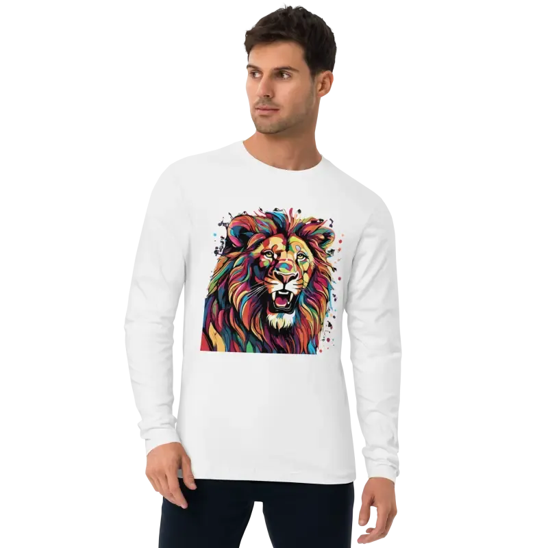 Mens Fitted Long Sleeve Shirt Lion with Paint Splash