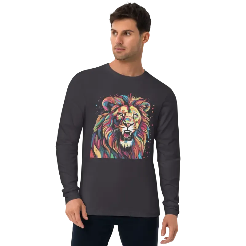 Mens Fitted Long Sleeve Shirt Lion with Paint Splash