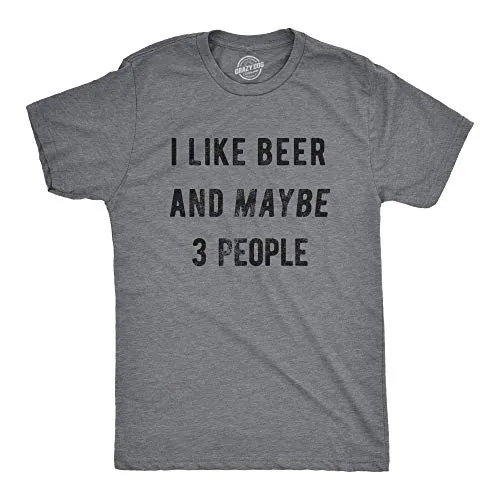 Mens I Like Beer and Maybe 3 People T Shirt Funny Drinking Saint Patricks Day (Dark Heather Grey) - L