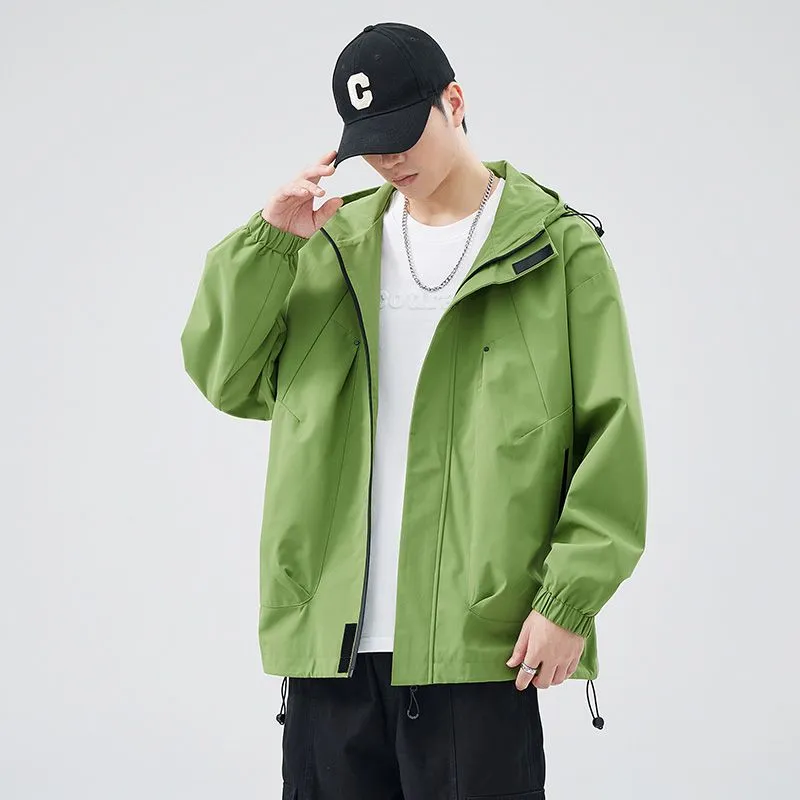 Men's Relaxed-Fit Solid Rain Coat with Elastic Band Cuff