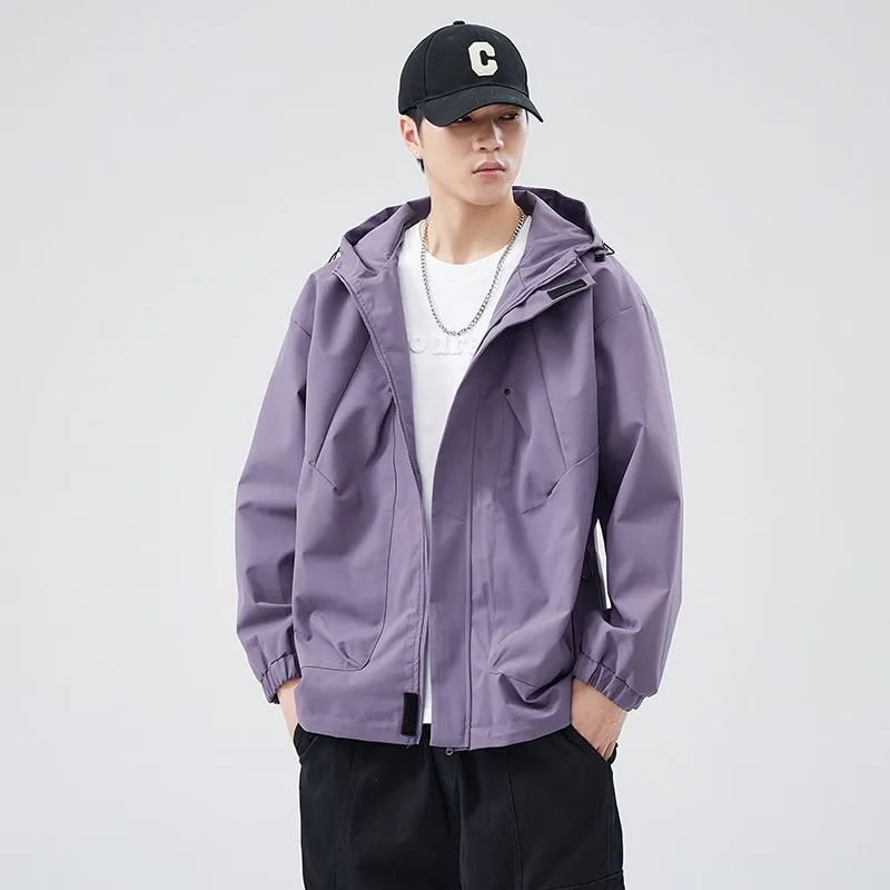 Men's Relaxed-Fit Solid Rain Coat with Elastic Band Cuff