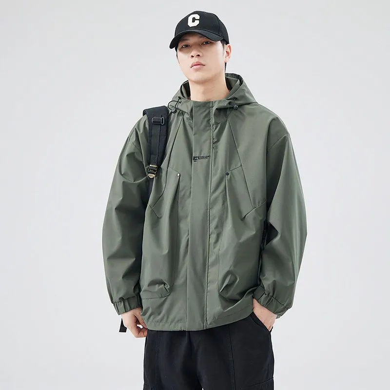 Men's Relaxed-Fit Solid Rain Coat with Elastic Band Cuff