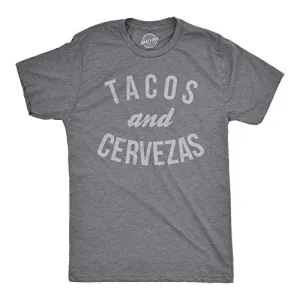 Mens Tacos and Cervezas Funny T Shirt for Vacation Sarcastic Humor Graphic Top (Dark Heather Grey) - L