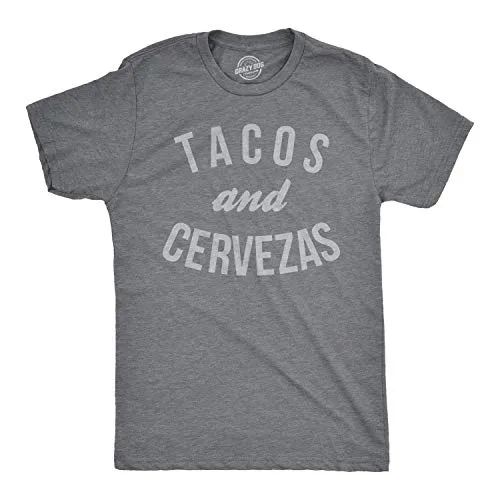 Mens Tacos and Cervezas Funny T Shirt for Vacation Sarcastic Humor Graphic Top (Dark Heather Grey) - L