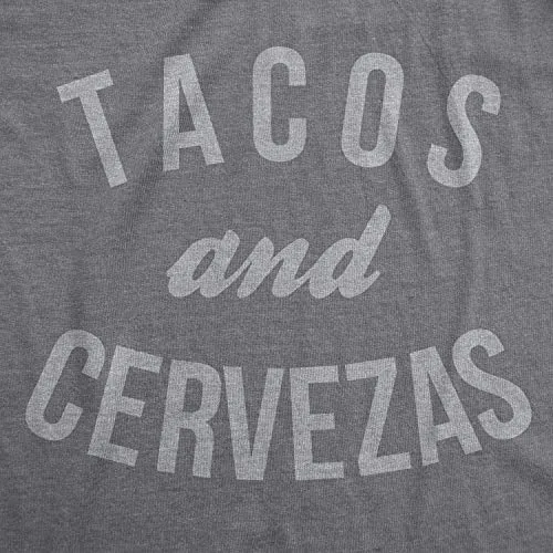 Mens Tacos and Cervezas Funny T Shirt for Vacation Sarcastic Humor Graphic Top (Dark Heather Grey) - L