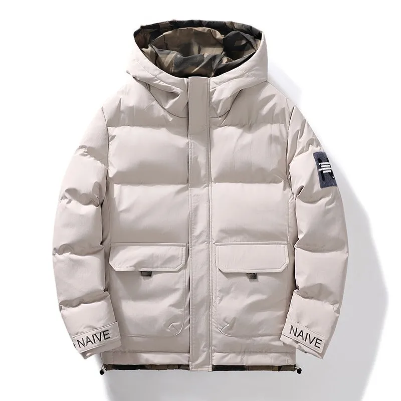 Men's Thickened Quilted Puffer Jacket with Drawstring Hem