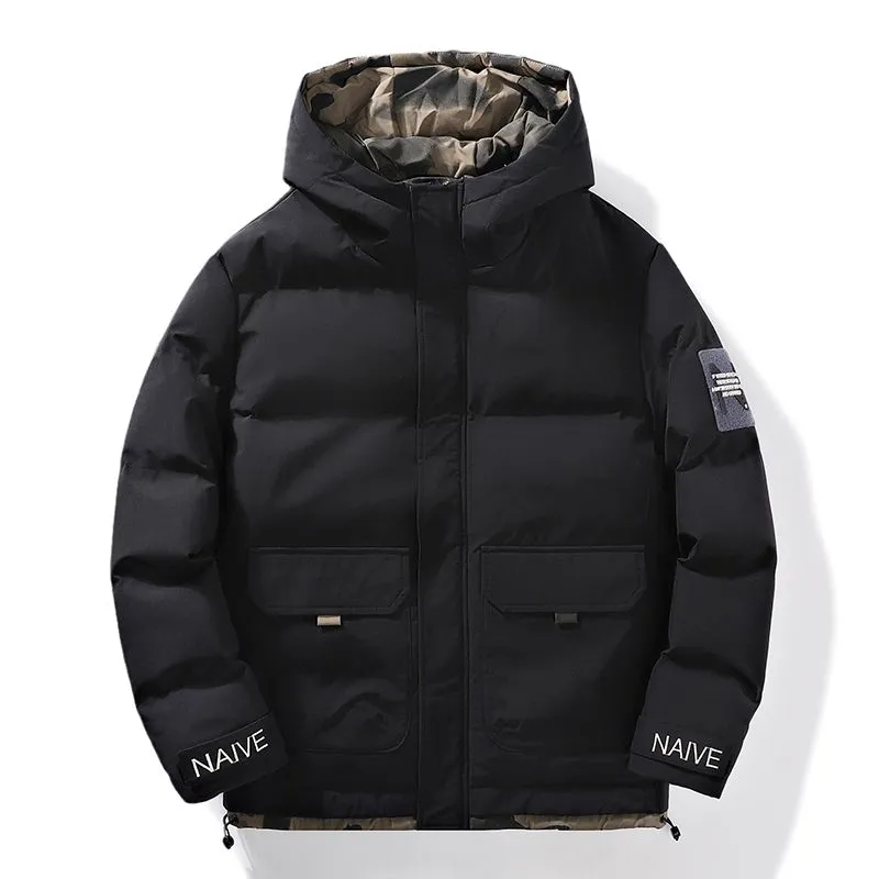 Men's Thickened Quilted Puffer Jacket with Drawstring Hem