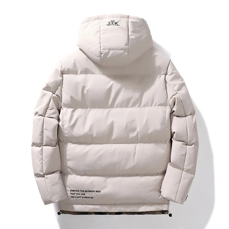 Men's Thickened Quilted Puffer Jacket with Drawstring Hem
