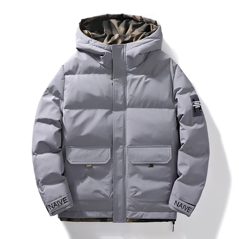 Men's Thickened Quilted Puffer Jacket with Drawstring Hem
