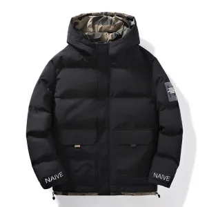 Men's Thickened Quilted Puffer Jacket with Drawstring Hem